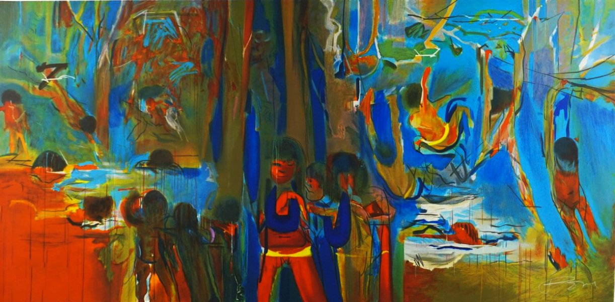 7523 - Júlio Pomar - Serigrafia 10/150 - La Baignade des Enfants dans Le Tutuari I - 116x58cm