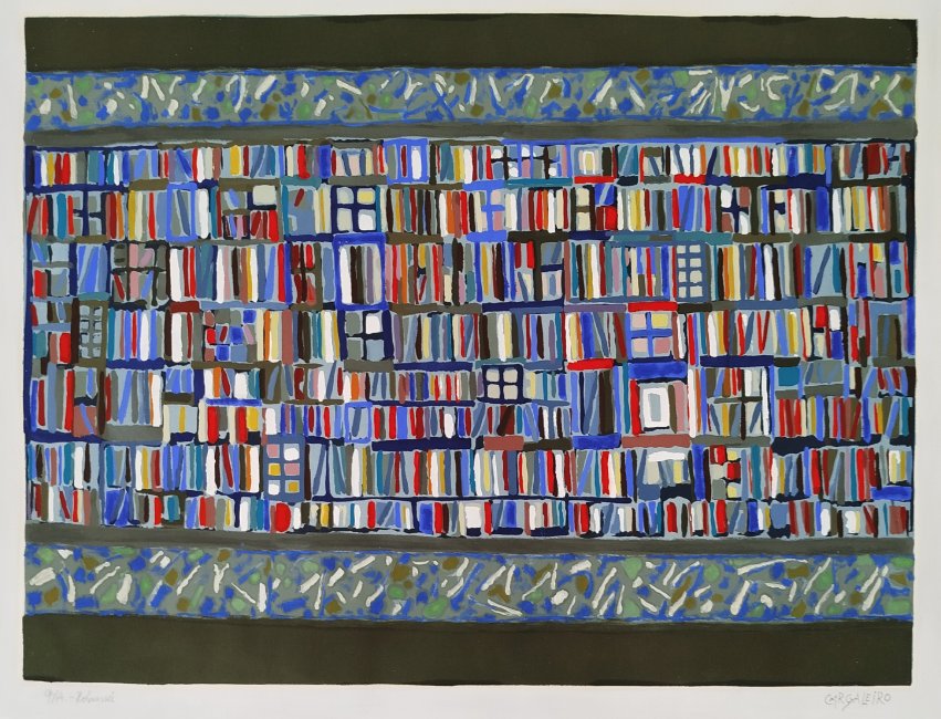 7538 - Manuel Cargaleiro - Serigrafia P.A. Rehaussée a óleo - Library - 1991 - 91x63cm