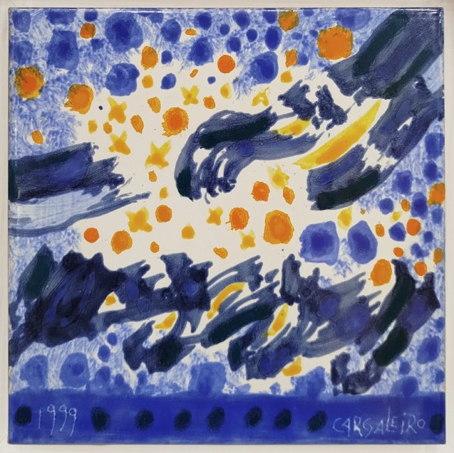 7659 - Manuel Cargaleiro - Placa de cerâmica Viúva de Lamego “ azulejo “ - 1999 - 20x20cm