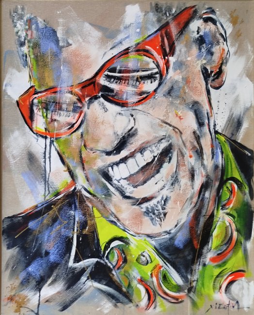 7685 - Xico Fran - Ray Charles - Acrílico e pastel de óleo s/Tela - 2022 - 73x91cm